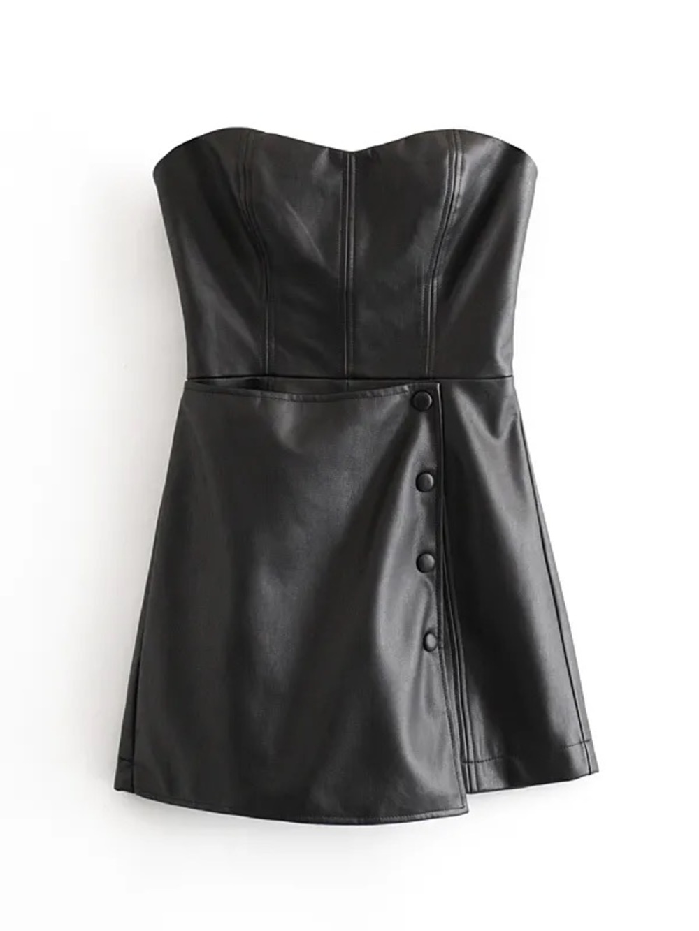 Zara Black Strapless Faux Leather Mini Dress